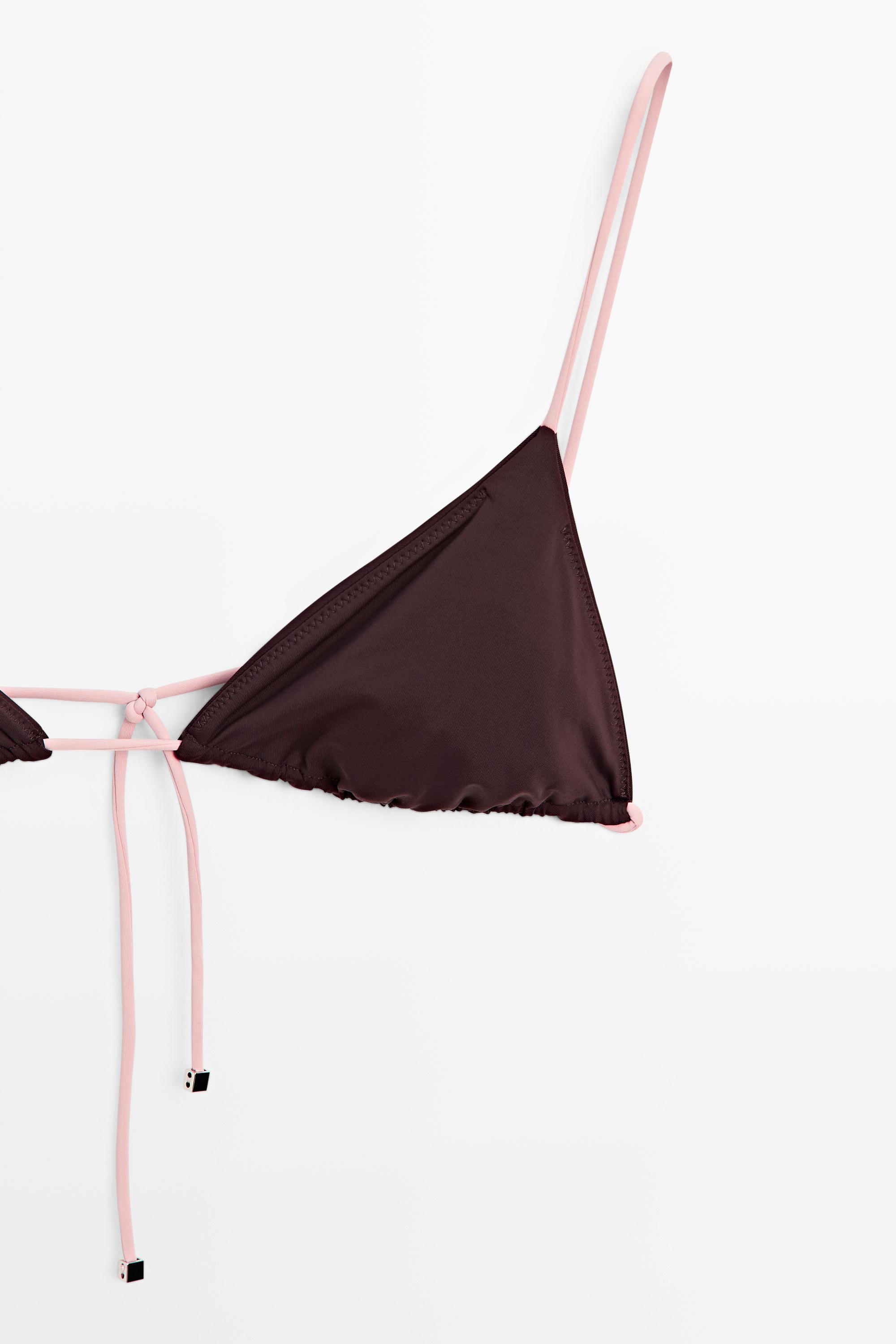 Contrast tie triangle bikini top